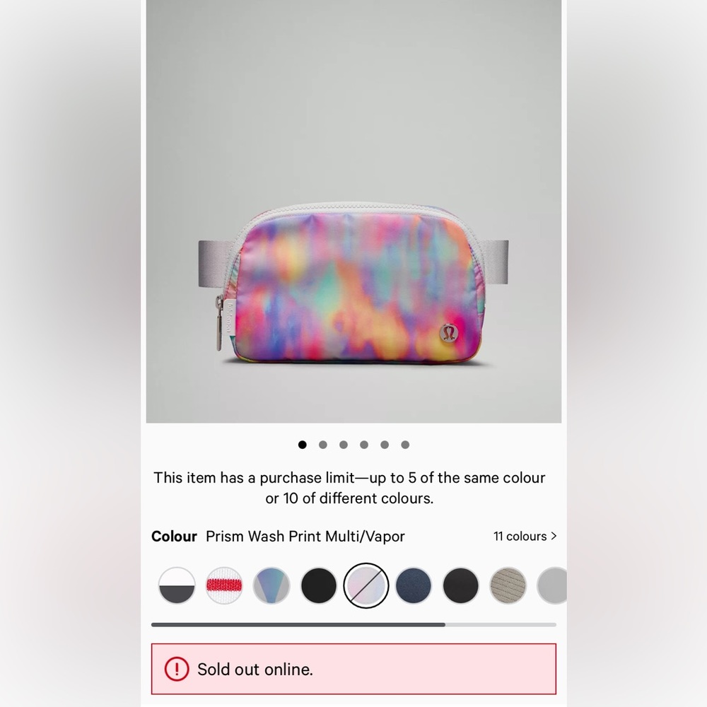 Everywhere belt bag. Prism Wash Print Multi/ Vapor. Sold out online